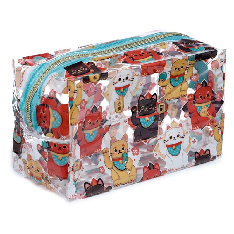 Maneki Neko Lucky Cat Bento Box Lunch Box with Fork & Spoon